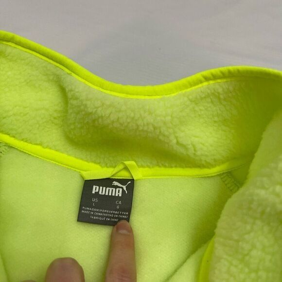 Puma Women’s Neon Green Sherpa Fleece Jacket Relaxed Fit Neon Green Sz Large New - Picture 5 of 8